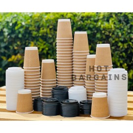 HOT BARGAINS, 50 X 8oz / 230ml Kraft Triple Walled Disposable Paper Ripple Cups Disposable Coffee Tea Cups Disposable Hot Drink Cups + LIDS Free