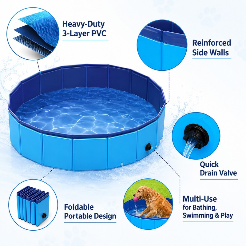 Foldable Pet Swimming Pool for Dogs – Portable PVC Bathing