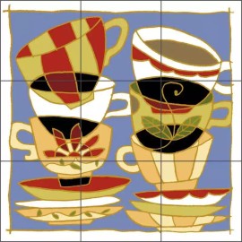 Artwork On Tile Ceramic Tile Mural Backsplash Covey Coffee Tea Cup Kitchen Art TOC007 - 18" x 18" on 6" tiles
