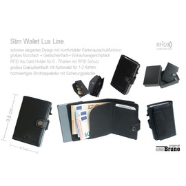 orso Bruno original Slim Wallet Lux Line, Cowhide nappa black with grey RFID holder, rfid wallet