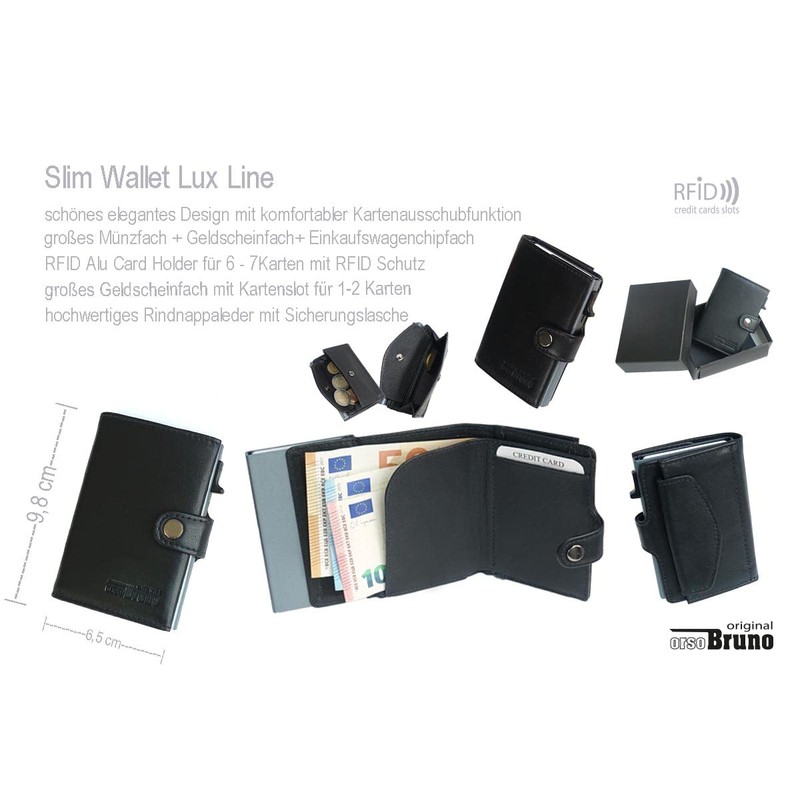 orso Bruno original Slim Wallet Lux Line, Cowhide nappa black
