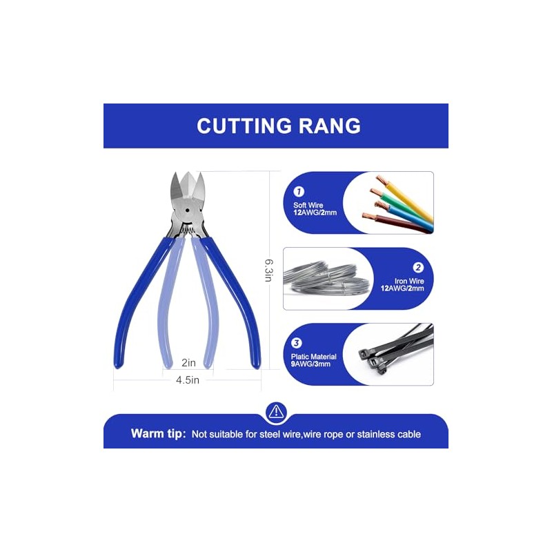 2 Pack Wire Cutters Set, 6"+5" Sharp Flush Cutters, Spring