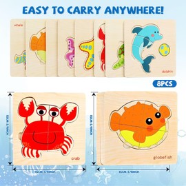 8-Pack Wooden Toddler Puzzles, Safe & Durable Educational Toys for Boys & Girls Ages 1-3, Promote Brain Development, Ideal for Preschool Learning and Birthday Gifts