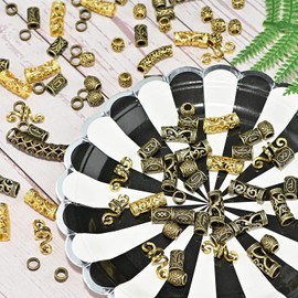 Queta Viking Rune Beads, Hair Extension Needle Threader Loop Needle Micro Ring Needle for Hair Beard Jewellery DIY Necklace Pendant (type1)