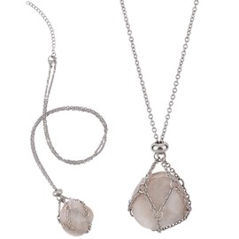 Beebeecraft 1 Box 2Pcs Crystal Necklace Holder 304 Stainless Steel Macrame Pouch Necklace Adjustable Crystal Holder Stone Pouch for jewelry making (50cm/19.61in)