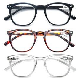 HAPJOYS Gafas De Lectura Mujeres Hombres Lectores Elegantes + 2.75 Gafas De Montura Ligera Para Leer Paquete De 3 Negro/Tortuga/Transparente Pequeño-Medio 3 Mezcla De Colores