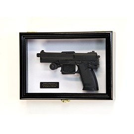 Single Pistol Display Case Wall Mount Solid Hardwood Cabinet (Black Finish, White Felt Background)