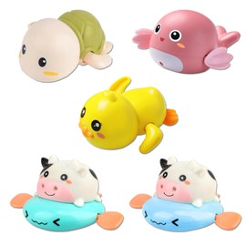 KINGO Juguetes para Bañera 5 Piezas, Juguetes para Bañera Tortuga, Juguetes para Bañera Delfín, Juguetes para Bañera Pato, Juguetes para Bañera Flotante de 3 a 6 Años, Juguetes para Piscina