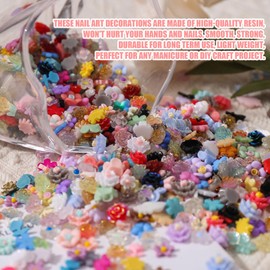 Nail Parts, Flowers, Approximately 200 Pieces, 3D Stereoscopic Rose, Camellia, Camellia, Cherry Blossoms, Nail Parts, Stone Large, Flower Nail Art, Jewelry Parts, Deco Parts, Random Shape (Multicolor)