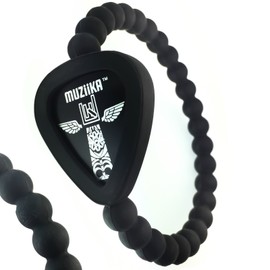 MUZiiKA Guitar Pick Holder Bracelet By Pickbandz in Epic Black - holds up to 4 picks (two MUZiiKA picks included) select Beaded ONLY, w/SKULL or w/CROSS and (UNISEX) size (Large Beaded)