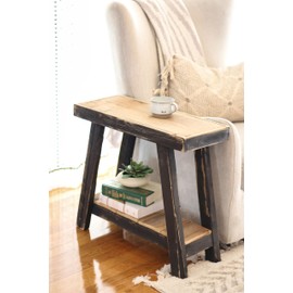 Aztec A-Frame Side Table; Reclaimed Wood End Table (Black Combo)