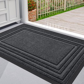 Buganda Floor Door Mat, Heavy Duty Doormat Outdoor Indoor, Natural Rubber Mat, Non Slip, Low Profile Outdoor Mat for Home Entrance, Garage, Patio Porch Farmhouse, 36x24, Grey