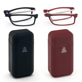 Folding Reading Glasses Compact Portable Readers Blue Light Blocking For Men Women Computer Glasses 2 Pack in Case (Black&Red, 3.5)