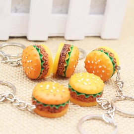 YKKJ Key Fob, Hamburger Keychain 5 Pieces Key Ring Fashion Personality Keyring for Girlfriend Bag Charm/Christmas/Valentine's Day/Birthday Gift, yellow