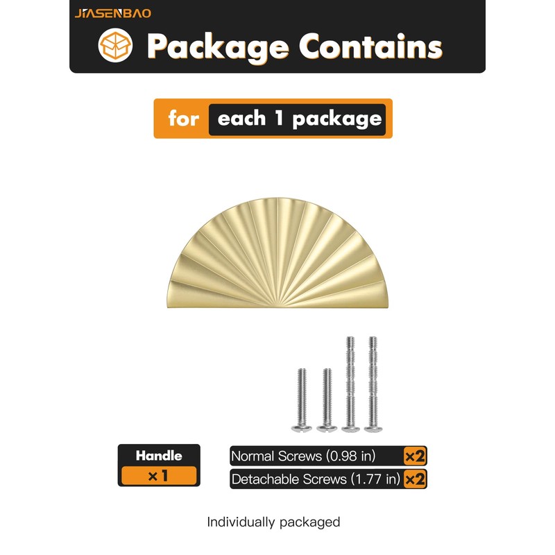 JIASENBAO 5 Pack Brushed Gold Cabinet Pulls 3" Hole Center