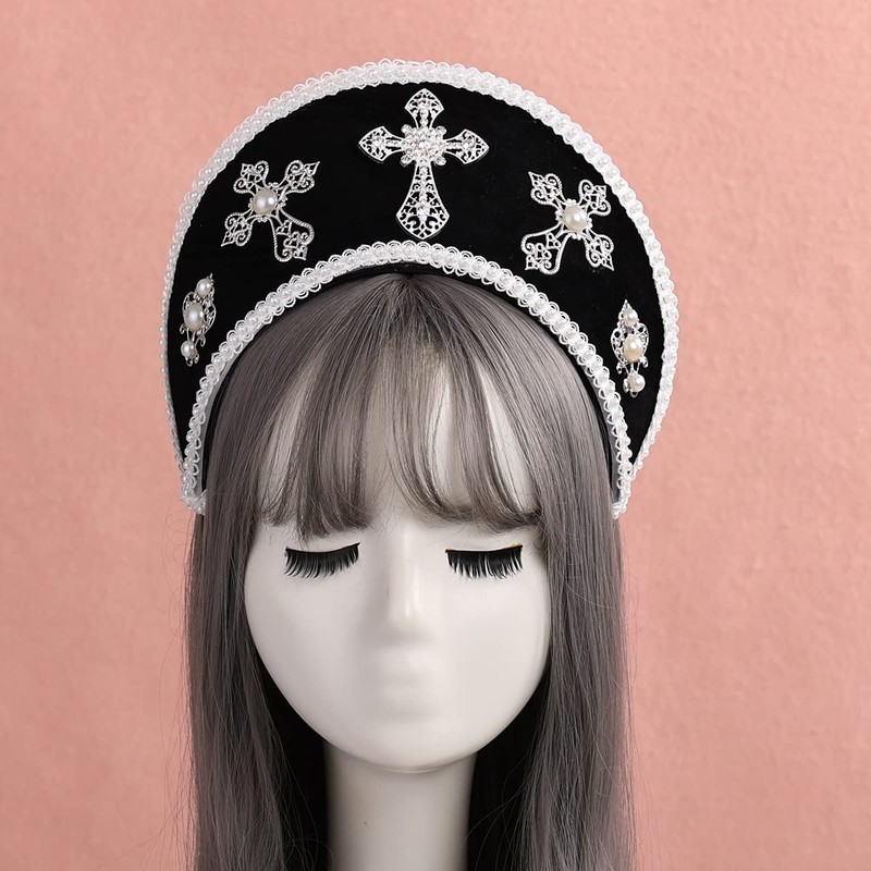 Tudor Renaissance Royal French Hood Coronet Women's Headpiece, black