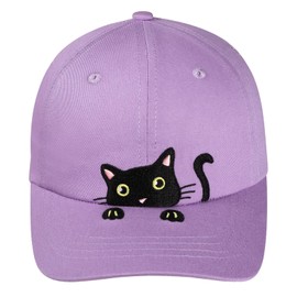 Girls Criss Cross Ponytail Hat Black Cat Baseball Cap Kids Adjustable Cotton Hats Funny Embroidered Sun Hat Age 3-14