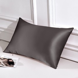 THXSILK 22 Momme Silk Pillowcase, 100% Silk Pillowcase Sofa Cushion Cover, Anti Mite Zip Silk Pillowcase, Charcoal 40 x 80 cm