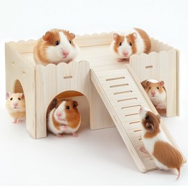 YIBEBE Large Guinea Pig House with Ramp: Guinea Pig Toy Accessory - Wooden Guinea Pig Hiding Place for Small Pets Dwarf Hamsters Gerbils Degus Spines (Wood)