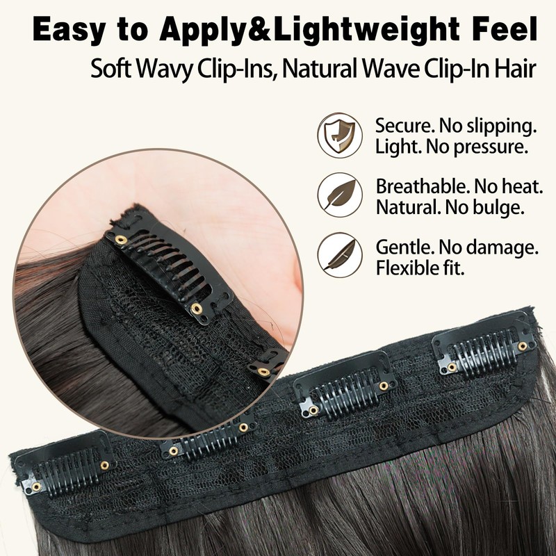 Wavy Clip in Hair Extensions 16 Inch Black Brown 4Pcs