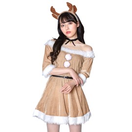 Clear Stone Miminoel Cosplay Christmas 2-Way Sleeve Reindeer Women's Brown Costume