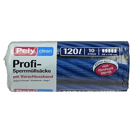 pely clean 8552 Professional Heavy-Duty Waste Bags with Sealing Ribbons (Pack of 10) - 120 l - Blue
