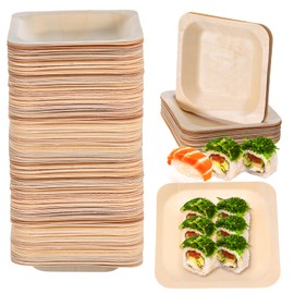100 Pieces Disposable Square Palm Bowls, Palm Leaf Bamboo Bowls Dessert Plates Disposable Wooden Charcuterie Plate Small Wood Appetizer Plates for Birthday Wedding Party Events Home Food Catering
