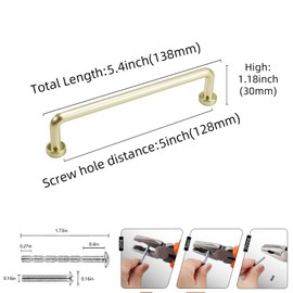 BUKOBYHE 10 Pack 5-Inch Cabinet Handles - Brushed Brass Gold Drawer Pulls - Zinc Alloy - Solid Kitchen Hardware