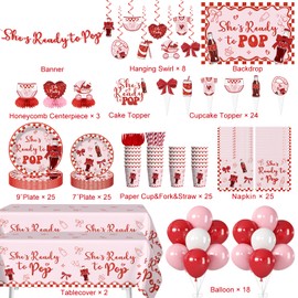 208Pcs Xynic She's Ready to Pop Baby Shower Decorations Tableware Set