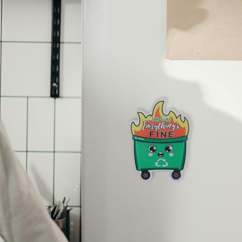 Pack of 2 Bin Fire Fridge Magnet, Emotional Dumpster Fire