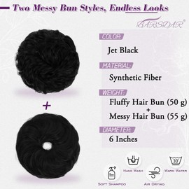 BARSDAR 2 Pieces Messy Bun Hairpiece with Elastic Band, Hair Bun Hair Scrunchie Extensions for Women Synthetic Hair Updo Hairstyles Thick Hair Bun Hair Extensions Hairpieces Daily - Jet Black