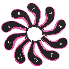 Golf Club Iron Head Covers, 10Pcs Neoprene Waterproof Wear Resistant Golf Putter Protector Case Golfer Accessory(Pink)