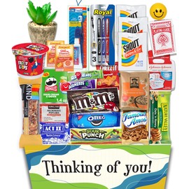 The Ultimate COLLEGE Student or Military Care package gift basket Essential item, Dorm Room Fun gift box with snacks, candy & games.