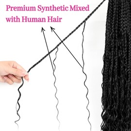 Boho Crochet Braids Human Hair 14 Inch 9 Packs Goddess Braids Boho Box Braids with Human Hair Mixed Curls Boho Braiding Hair Extensions 1#