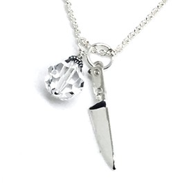 Chef Knife Pendant Necklace in Sterling Silver with Clear Austrian Crystal