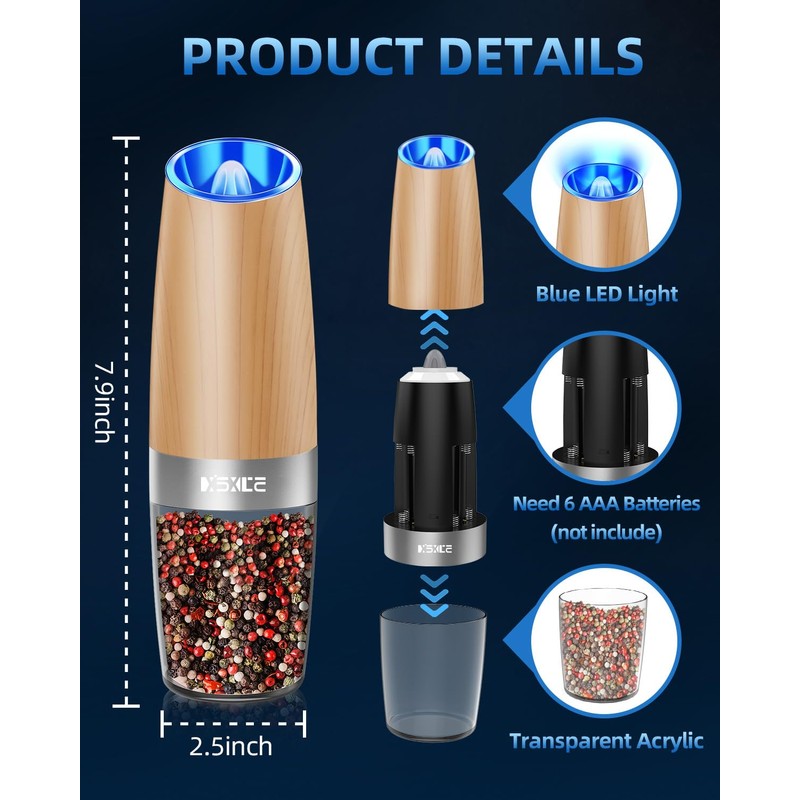 XinXu Electric Pepper Grinder, Salt or Pepper Mills & Adjustable