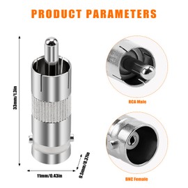 KUOQIY 10 PCS BNC Female to RCA Male Adapter, Metal BNC Female Socket to RCA Male Phono Plug for CCTV Camera