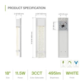 ASD LED 18" Bubble Glass Wall Light Fixture, Outdoor & Indoor Seeded Sconce | 3CCT, Waterproof, Dimmable, ETL Listed | 12W 500LM 3000-5000K 120V | Exterior Lantern, Porch Lighting | White