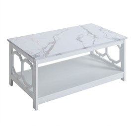 Convenience Concepts Omega Coffee Table with Shelf, White Faux Marble/White