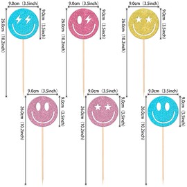 12 PCS Preppy Smile Face Centerpiece Sticks Star Lightning Smile Face Party Table Flower Centerpieces Happy Pastel Birthday Party Floral Decorations for Rainbow Birthday Bachelorette Party Supplies