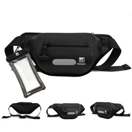 Premium Dry Bag Waterproof Fanny Pack for Water Sports – 100% Waterproof with Reflective Strip – Ideal for Snorkeling, Kayaking, Surfing, Boating & Paddle Boarding – Adjustable Waist Belt (Black)