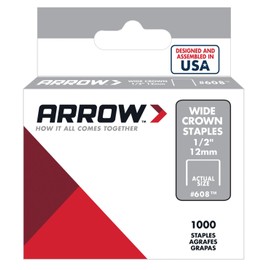 Arrow Fastener 608 Wide Crown Swingline Style Heavy Duty 1/2-Inch Staples, 1000-Pack
