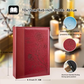 Miaikoe Photo Album 6x4 300 Photos Slip in, Extra Large Capacity Leather Cover Wedding Family Picture Albums Holds 300 Horizontal 10x15cm Landscape Photos(Red)