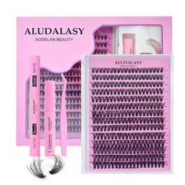 ALUDALASY Lash Clusters Kit 280PCS DIY Fluffy Lash Extension Kit 8-16mm D Curl Wispy Lashes Individual with Waterproof Lash Bond and Seal,Tweezers and Remover At-Home Use(40D Kit)