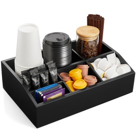 GCWSTJK Black Coffee Station Organizer for Countertop, Coffee Bar Accessories and Organizer, Coffee Pod Holder Storage Basket for K Cup Sugar Tea