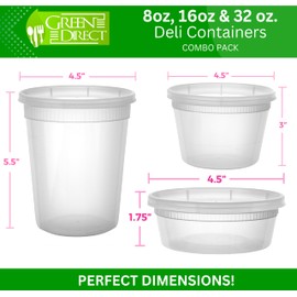 Deli Containers with Lids | Disposable Plastic Lunch Combo 60 Sets [20 8 oz. & 20 16 oz. & 20 32 oz.] Clear Food Storage Containers Leakproof | Plastic Round Freezer Soup Containers for Food