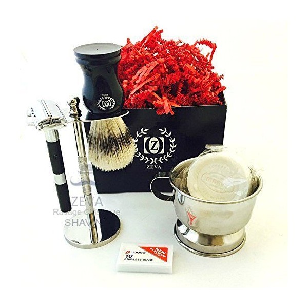 ZEVA Shaving Set- DE Safety Razor, Stand, Cup with Handle, Soap,  XMAS GIFT