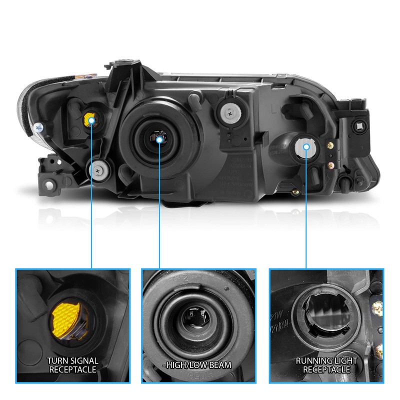 AmeriLite Crystal Headlights Black Amber for Mazda Protege - Passenger