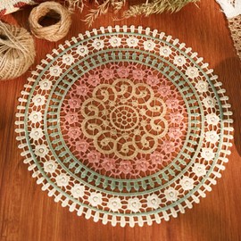 Phantomon 12 Inch Crochet Lace Coasters Vintage Lace Doilies Round Placemats for Rustic Table Decor, Kitchen, Dining Room, Weddings, Christmas, Cup, Vase, Set of 4