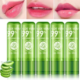 5 Labiales De Aloe Vera Que Cambian De Color Para Mujer: Brillo Labial Hidratante De Larga Duración, Bálsamo Con Color Y Cambio De Temperatura Y Ph.